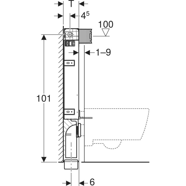 Geberit Kombifix Element für Wand-WC 108cm mit Omega UP-SPK 12cm Bet. von vorne