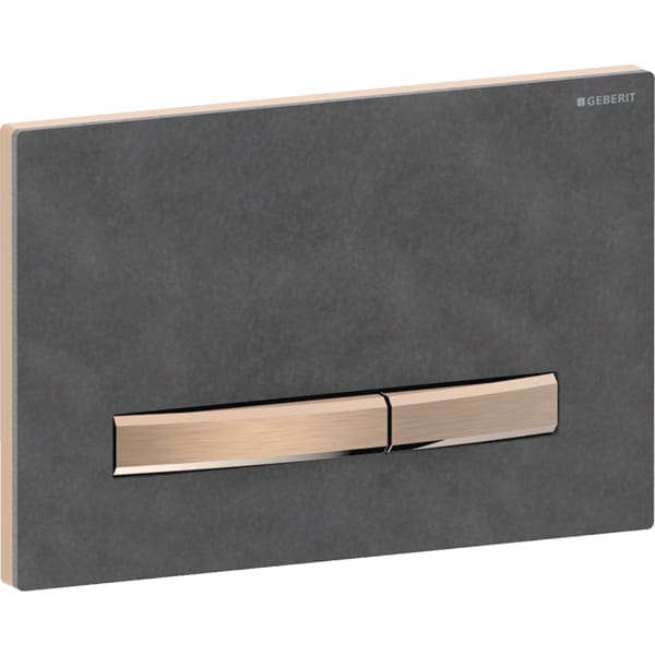 Geberit Sigma50 BetPl., eckig, 2-Mengen-Sp. rotgold gebürstet, Etc/Mustang-Schiefer