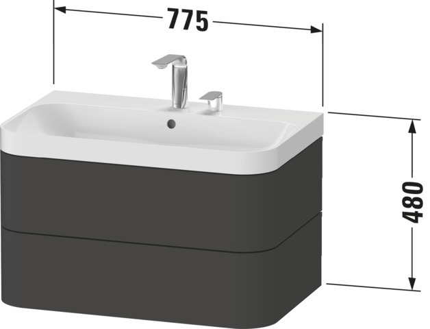 Duravit WTU m. Happy D.2 Plus, 2 Schk., 2 HL, 480x775x490mm, Weiß Hochglanz