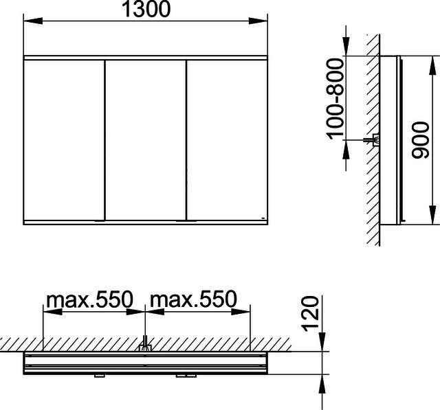 KEUCO Royal Modular 2.0 SPS, bel. 80031, Vorb,2Steckd,sb-elox,1300x900x120mm