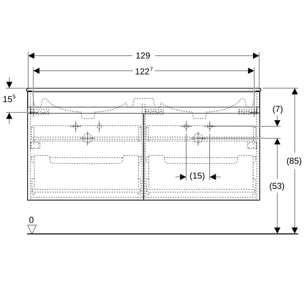 Geberit Renova Plan Set DMWT m. US, 2 Schubl. 130x62,2x48cm, weiß hgl.
