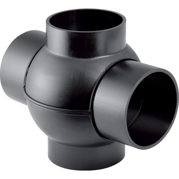 Geberit PE Kugelabzweig 88,5Gr zweifach Anschlüsse 180Gr versetzt d75/75