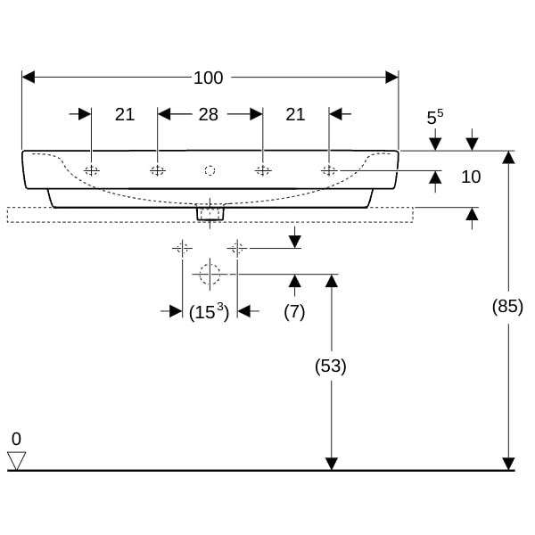 Geberit Renova Plan Aufsatz-WT 100x48cm m. Hahnloch, m. Ül., weiß, KeraTect