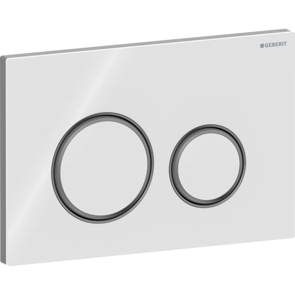 Geberit Sigma50 BetPl., rund, 2-Mengen-Sp. schwarzchrom gebü, Etc/weiß Glas/schwchr