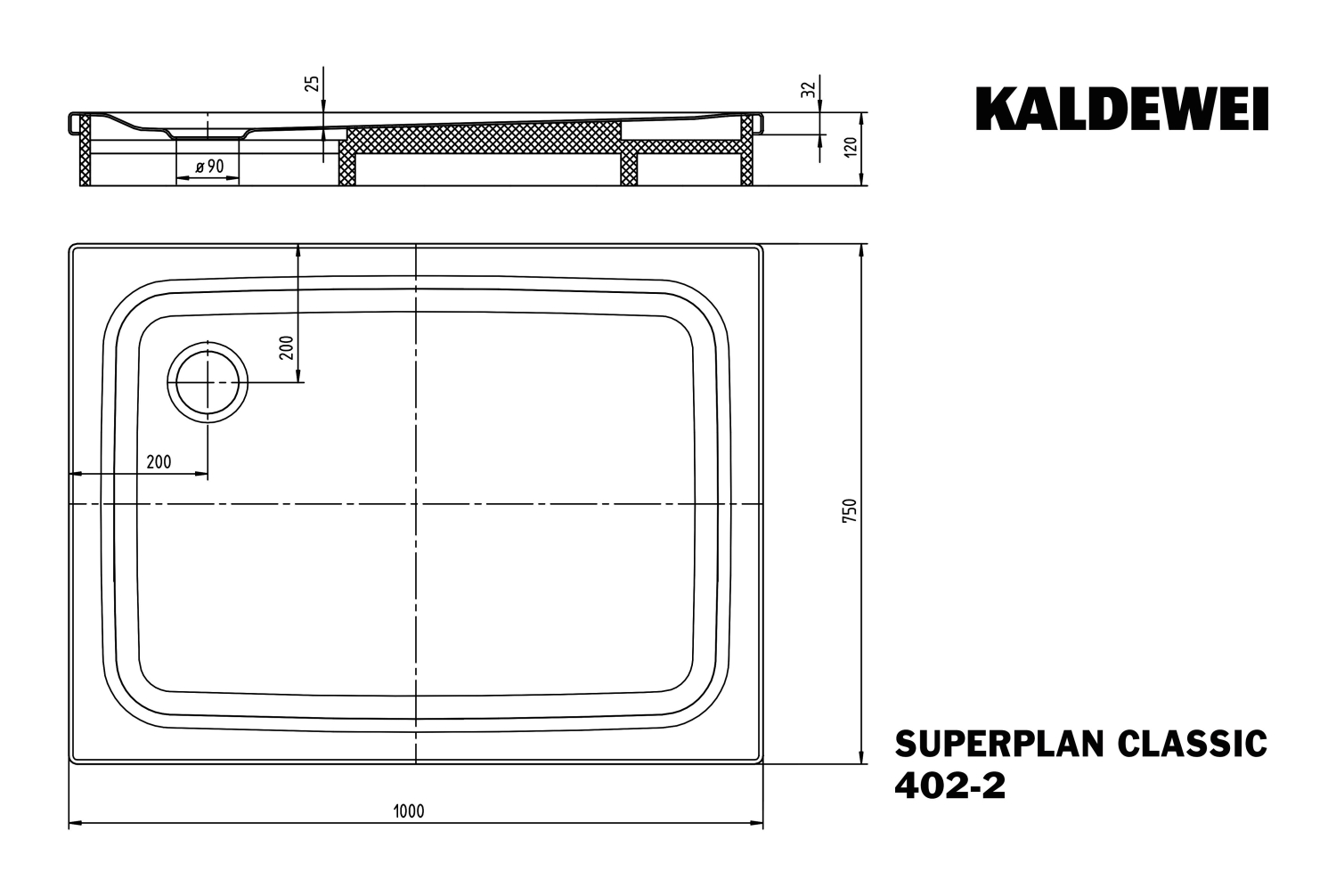 KA DW SUPERPLAN CLASSIC mit Wannenträger Mod.402-2,750x1000mm,alpwe,PEFF,m. WT