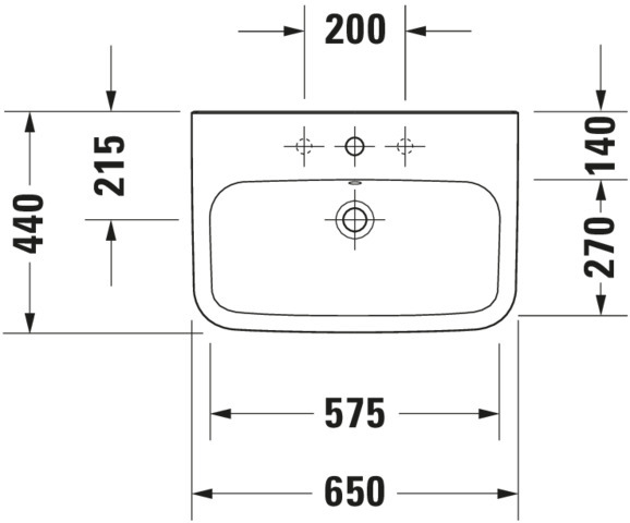 DU Waschtisch DuraStyle 650 mm mit ÜL, mit HLB, 1 HL, weiß