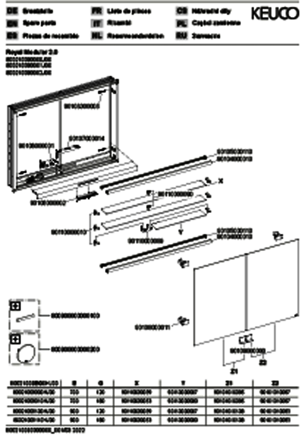 KEUCO Royal Modular 2.0 SPS, bel. 80021, Einb,2Steckd,sb-elox,900x700x160mm