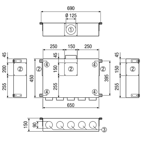 Maico Luftverteile aus Blech MF-BV90-125-5 5 Anschlüsse,Anschluss Flexrohr MF-F90