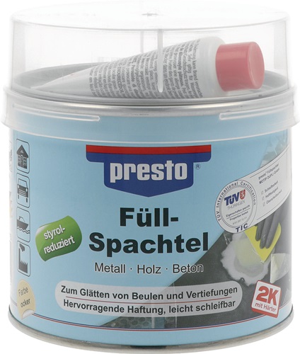 2K-Füllspachtel prestolith® plastic ocker,Härter rot 1000g Dose PRESTO 2K-Füllspachtel prestolith® plastic ocker,Härter rot 1000g Dose PRESTO
