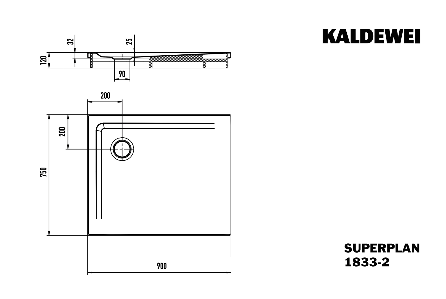 KA DW SUPERPLAN mit Wannenträger Mod. 1833-2,750x900mm,warm grey 85,SEC,m. WT