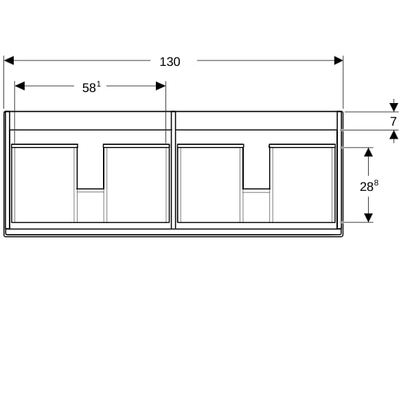Geberit Renova Plan US für DMWT, mit 2 Schbl. 129x60,5x47,3cm, Nussbaum hi hell