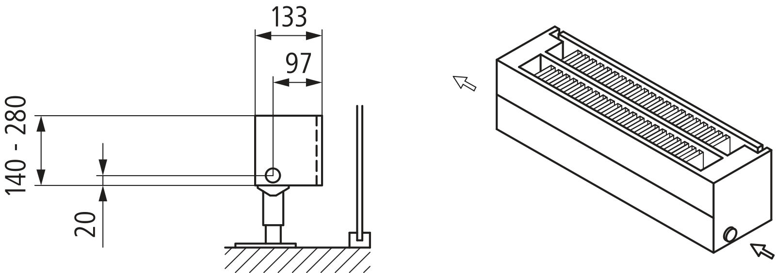 Kermi L-Kon S Typ22 BH210x133x1400mm QN1308,weiß,6bar, m. Abd., AB Uni.,VE2,5