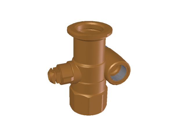 Flamco Dreiwegekugelhahn 1" IG x Flansch 44,5 und Abg. 3/4" AG und 1/2" IG