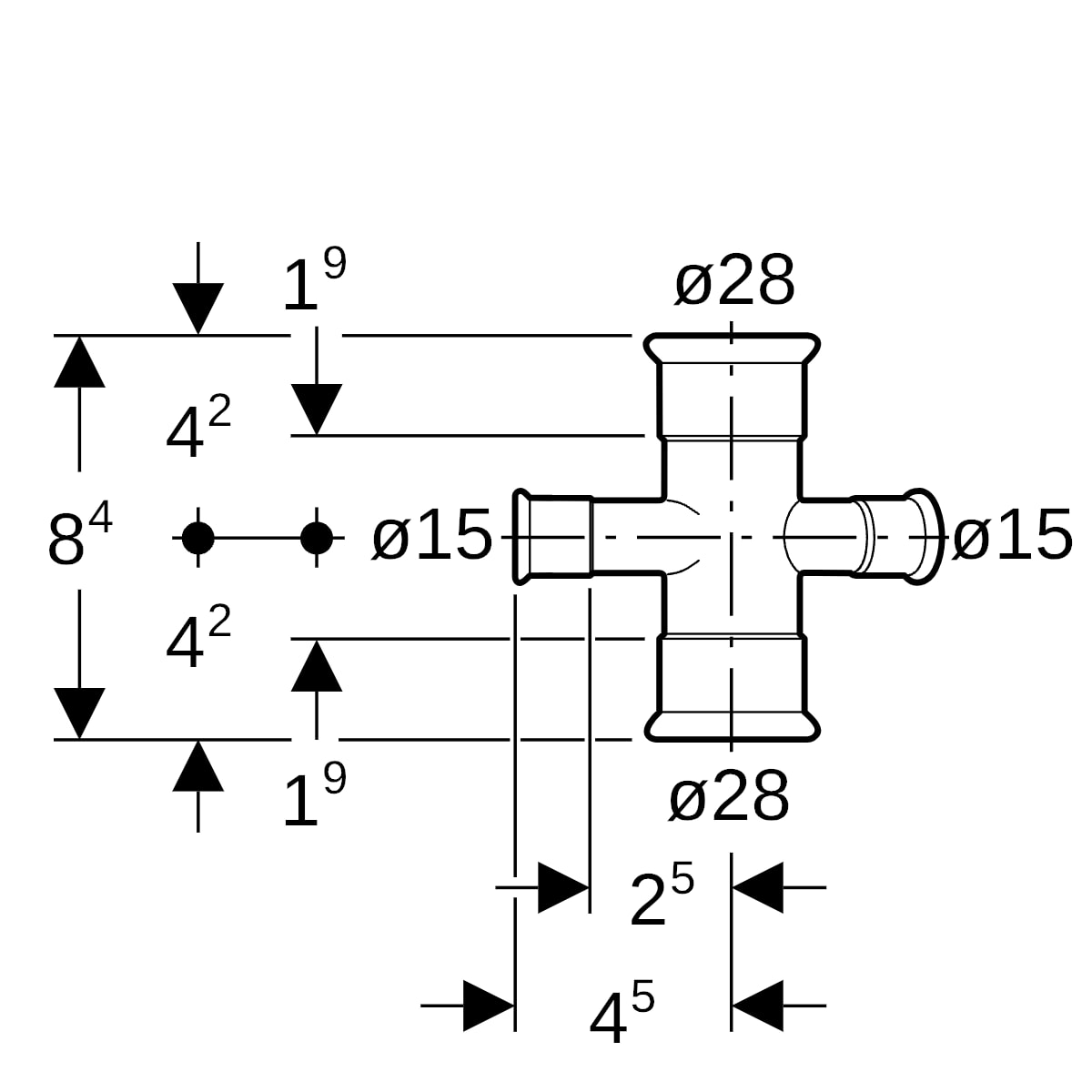 Geberit Mapress C-Stahl Kreuzstück 90Gr d28-15 verzinkt