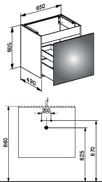 KEUCO WTU X-Line 33152, 1 Auszug, trüffel/Glas trüffel, 650x605x490mm