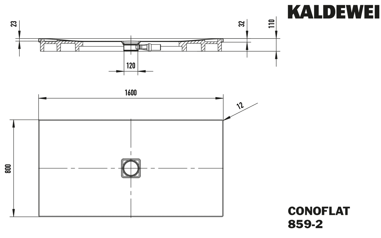 KA DW CONOFLAT mit Wannenträger Mod. 859-2,800x1600mm,alpinweiß,VAS,m. WT