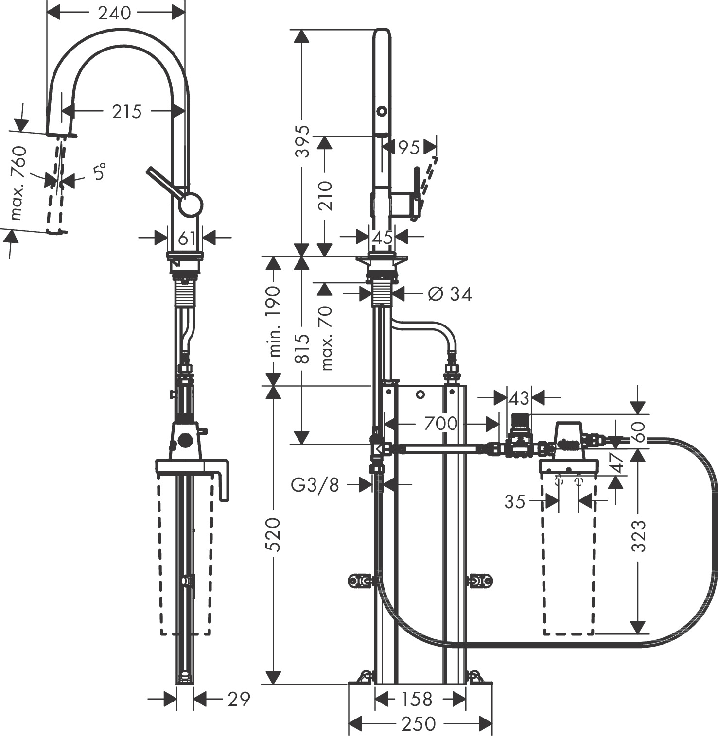 Hansgrohe FilterSystem 210 Aqittura M91  Ausziehauslauf 1jet sBox mattschwarz