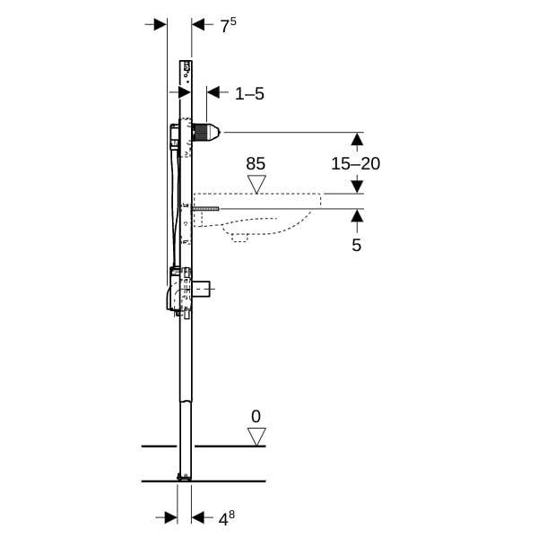 Geberit Duofix Element f. WT, 130 cm elektr. Wandarmatur mit UP-Funktionsbox