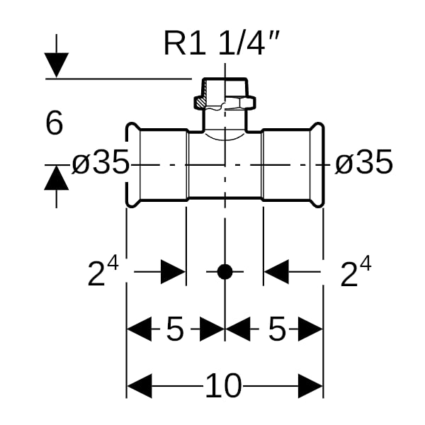 Geberit Mapress Edelstahl T-Stück mit AG d35-R1 1/4-35