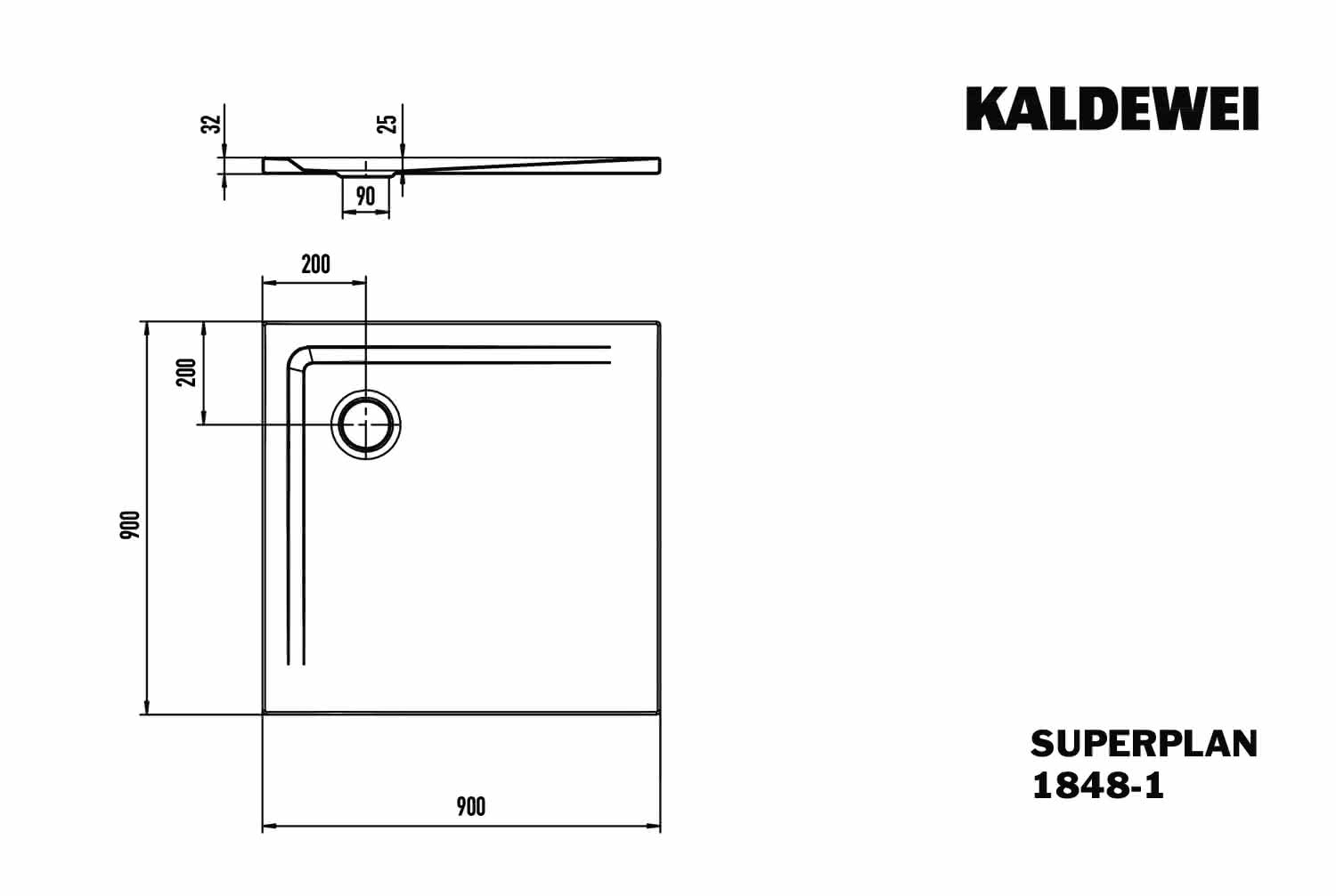 KA DW SUPERPLAN Mod.1848-1,900x900mm, alpinweiß matt