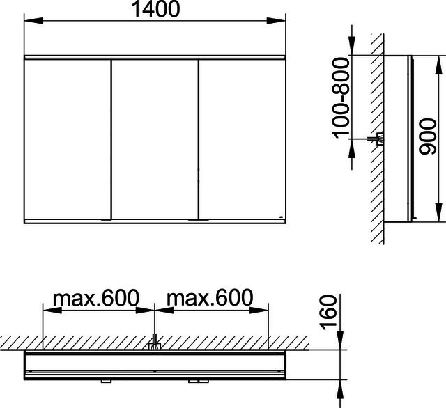 KEUCO Royal Modular 2.0 SPS, unbel. 80030, Vorb,2Steckd,sb-elox,1400x900x160mm