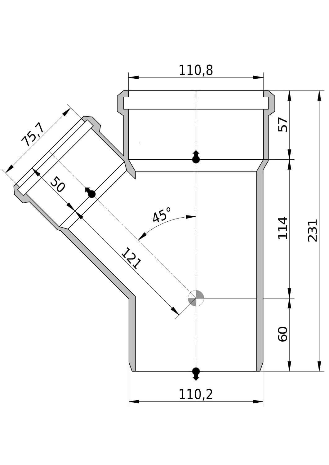 Wavin Abzweig AS+ DN 100x70 45 Grad