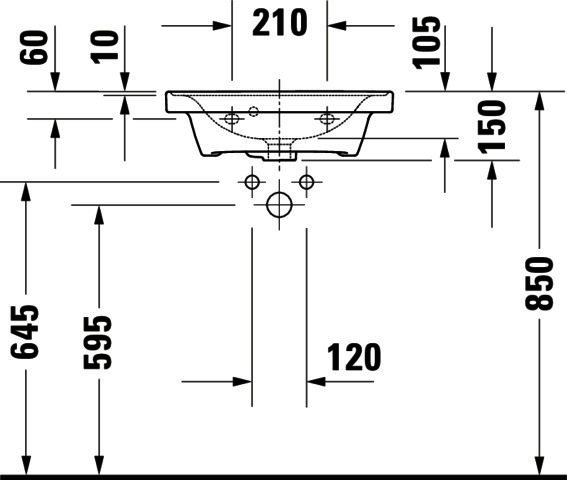 DU Handwaschbecken D-Neo wandh. 500mm weiß hochglanz, mit Überlauf