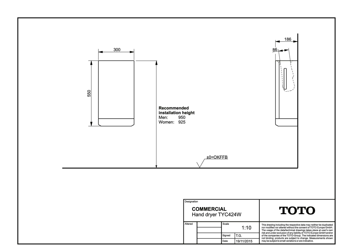 TOTO Europe Public Händetrockner TYC424W weiß