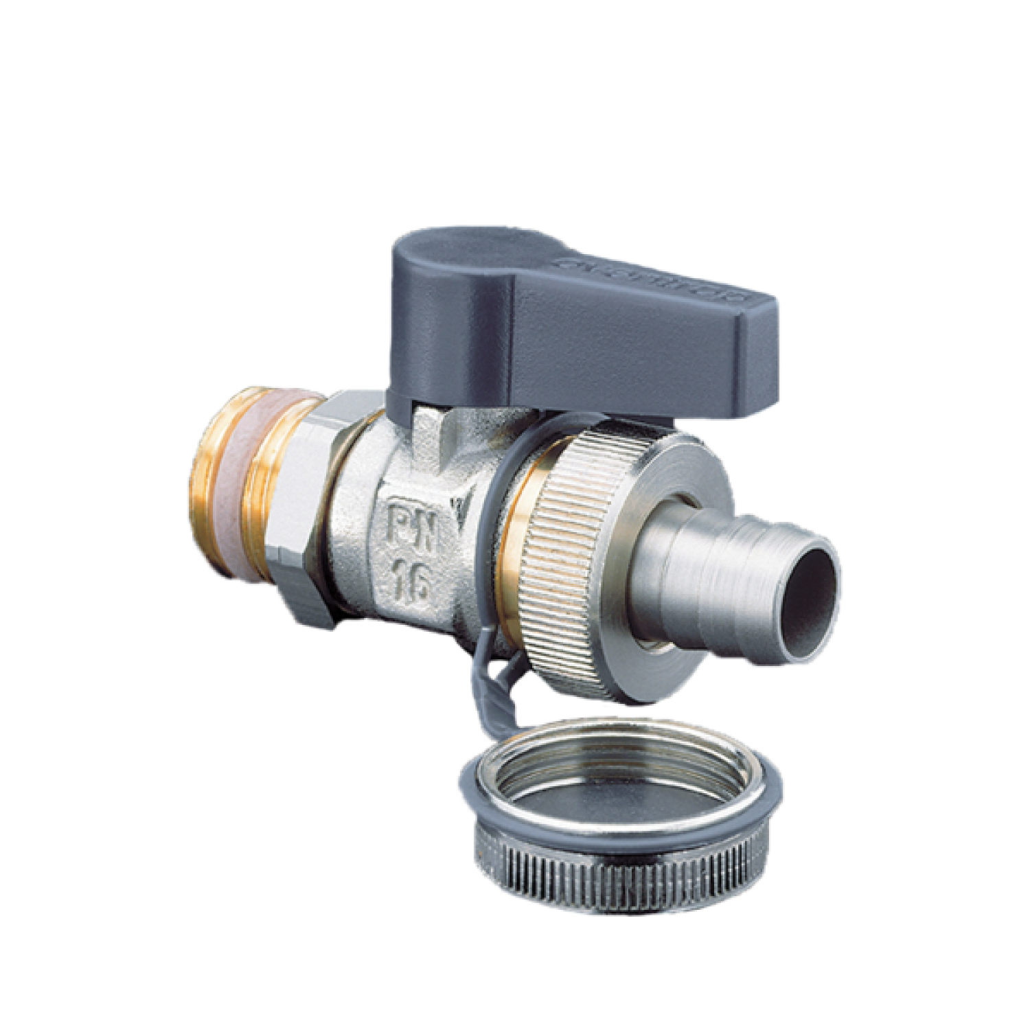 OVENTROP-Kugelhahn"Optiflex",DN10,3/8"AG mit Schlauchver.u.Verschlussk., Ms,vern.