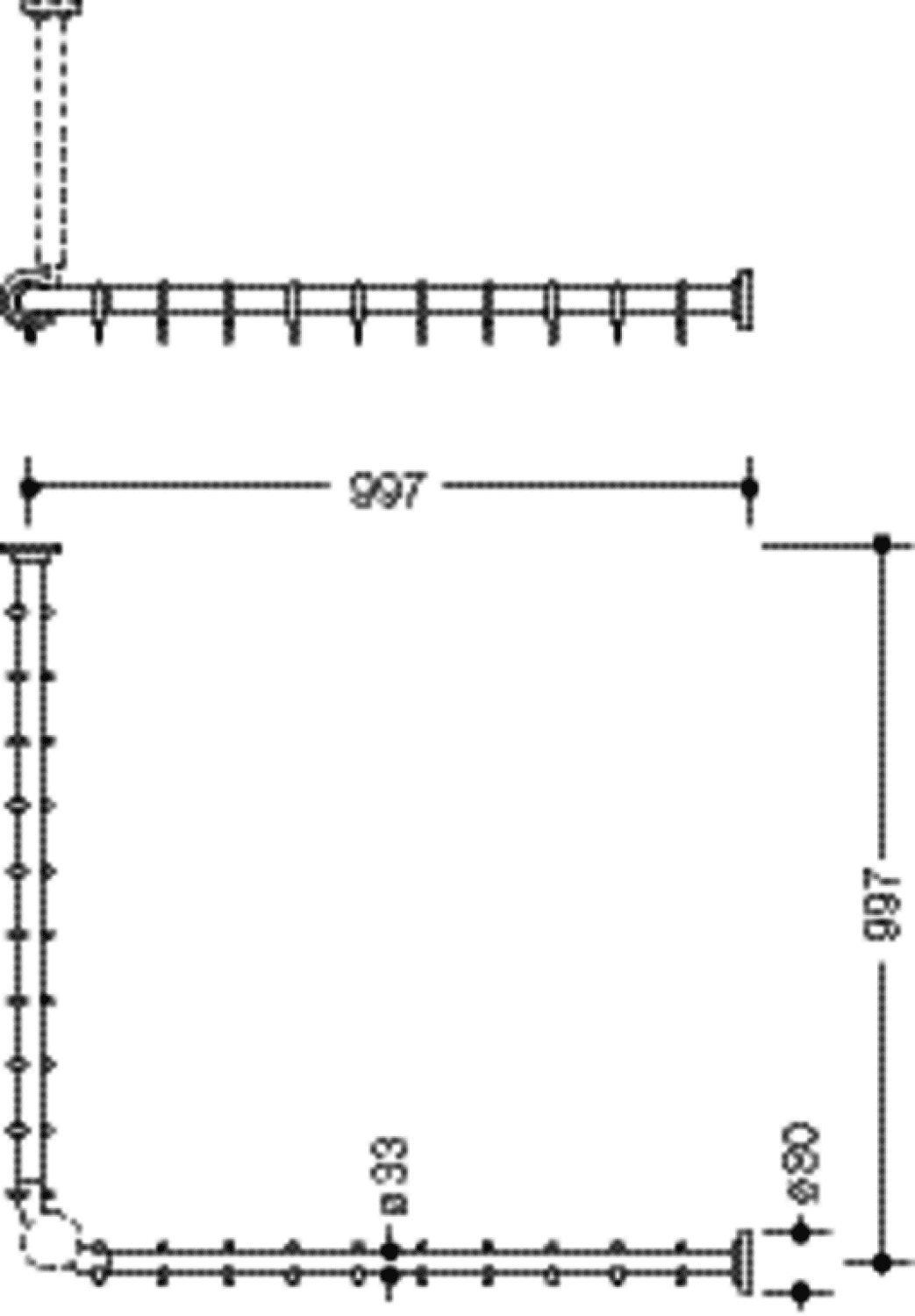 HEWI VH-Stange Ser 801, AM:983x983mm, 20 Ringe, suizidhemmend signalweiß