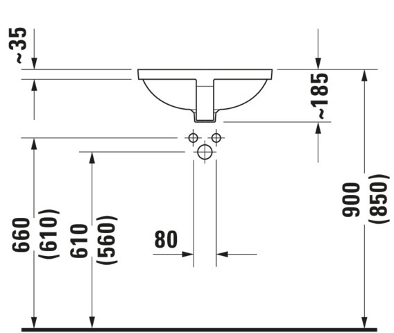 Duravit Einbauwaschtisch Starck 3 430 mm EB v.unten, mit ÜL, ohne HLB, weiß WG