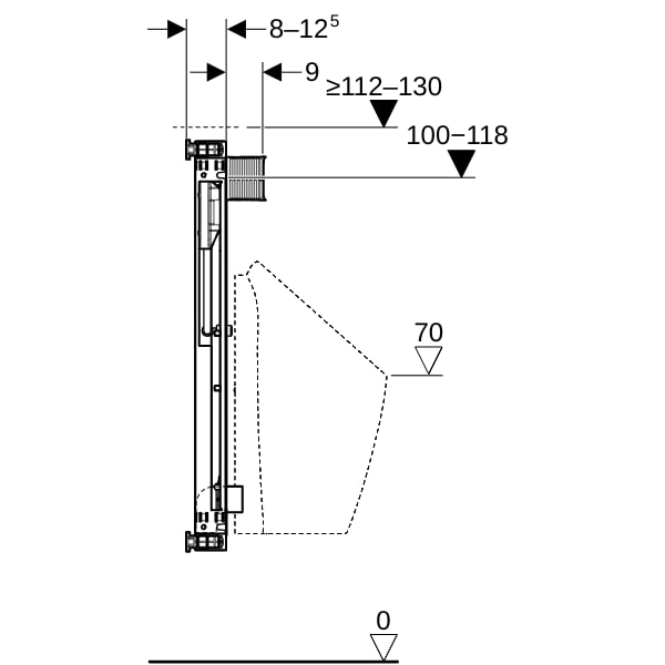 Geberit Kombifix Element für Urinal 109-127cm Universal, für Sprühkopf