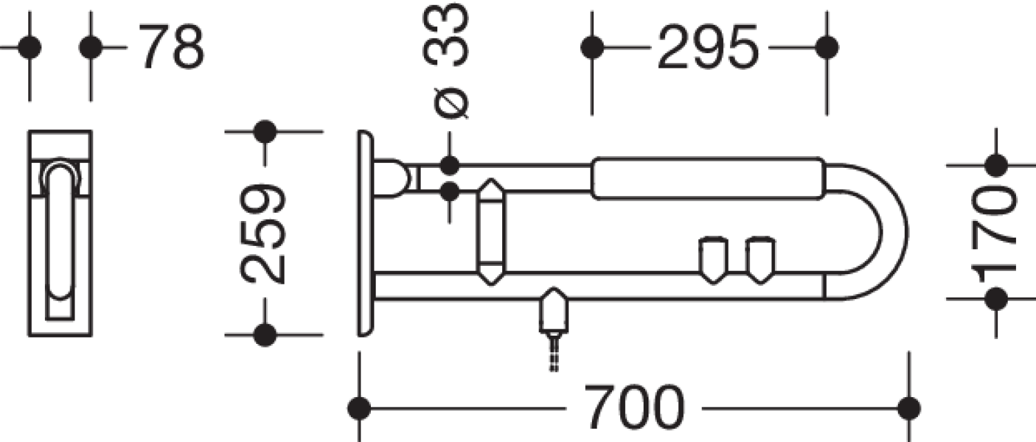 HEWI SK-Griff drehb. Ser 801 E-Ausf., FKT/WC-Spülung/Armp., L:700mm reinweiß