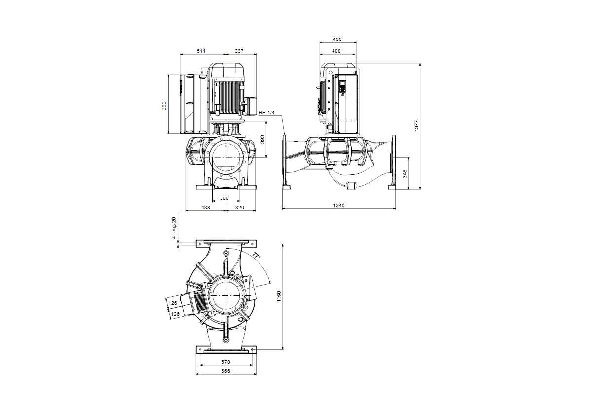 GRUNDFOS Elektr. ger. Trockenläuferpumpe TPE 300-220/4 NC-A-F-O-BQQE-SW3