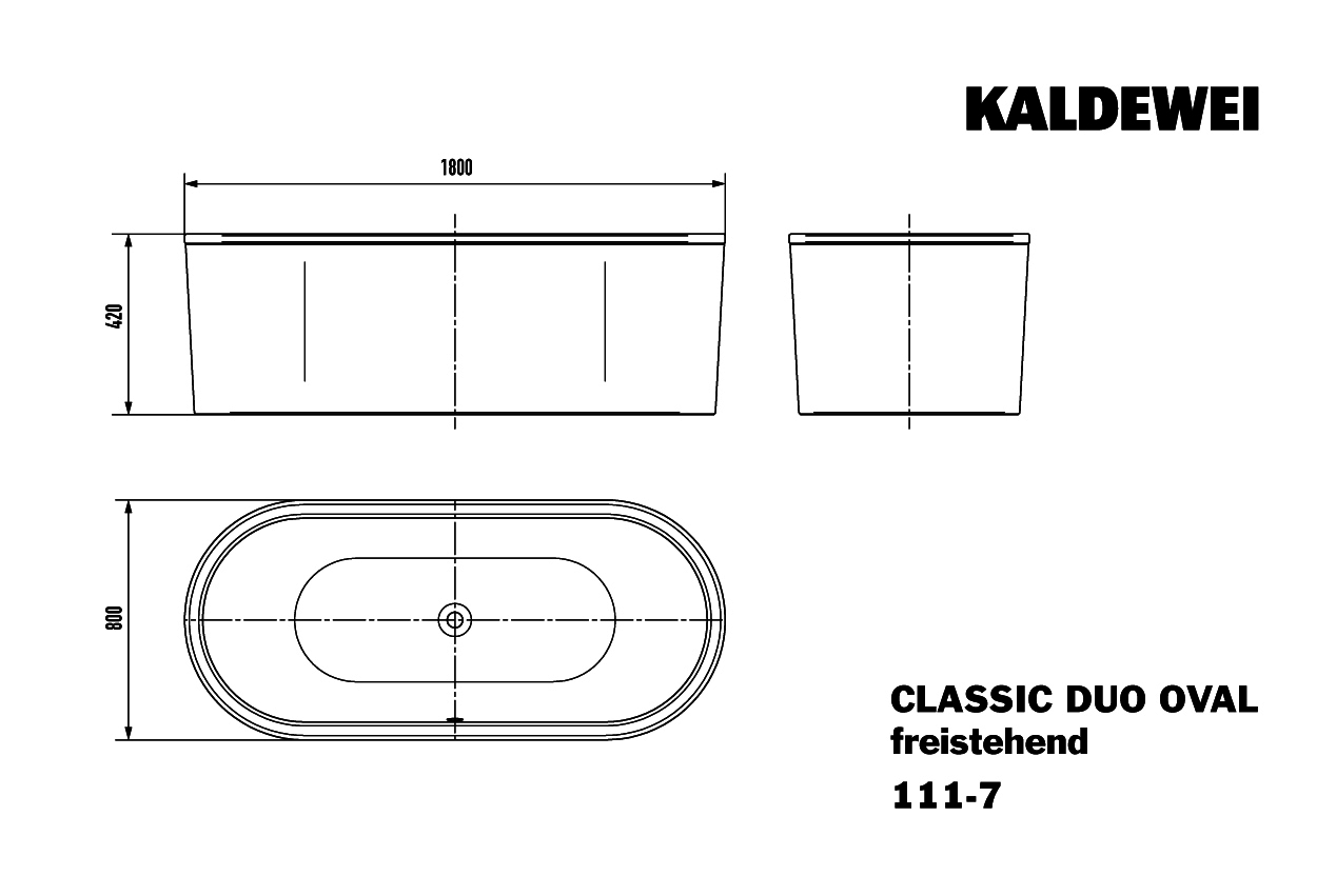 KA BW CLASSIC DUO OVAL freistehend Mod. 111-7,1800x800mm,alpinweiß,VKT alpwm