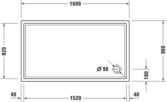 Duravit Starck Slimline Duschwanne, Rechteckig, 1600x900x60 mm, Weiß, Sanitä
