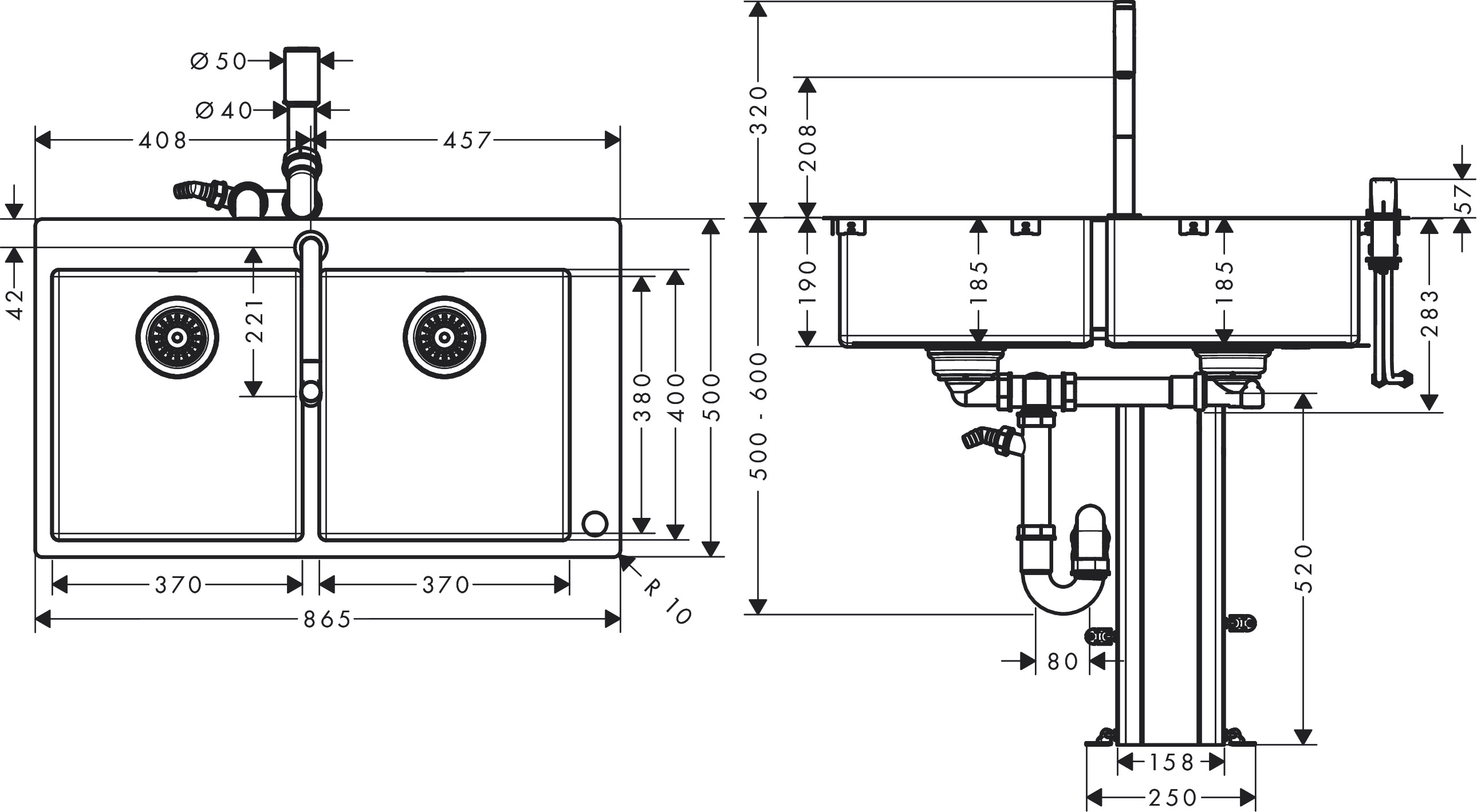 Hansgrohe Spülencombi 370 x 370 edelstahl-optik C71-F765-10 ST