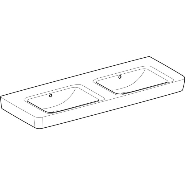 Geberit Renova Plan Doppelwaschtisch 130x48cm o. Hl., m. Ül., weiß, KeraTect