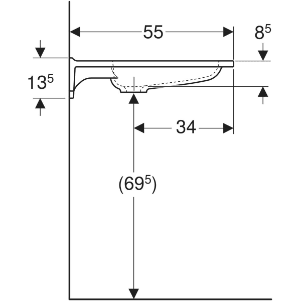 Geberit Publica WT, eckiges Design 70x55cm, m. Hl., o. Ül., weiß