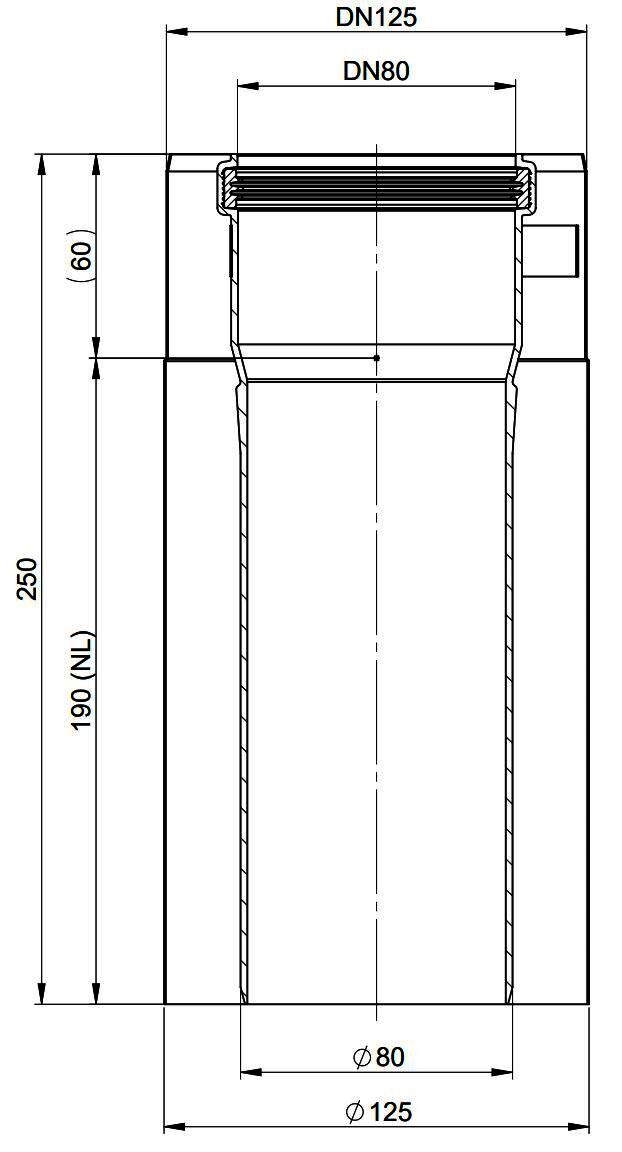 MHG Doppelrohr DN80/125, 190mm Aussenwand WhP, weiß,Edelstahl
