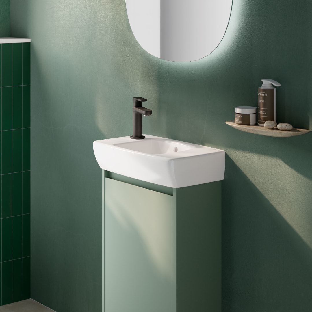 Geberit Renova Compact US für HWB, mit 1 Tür 41,2x60,5x20,1cm, salbeigrün/l. seidenm.