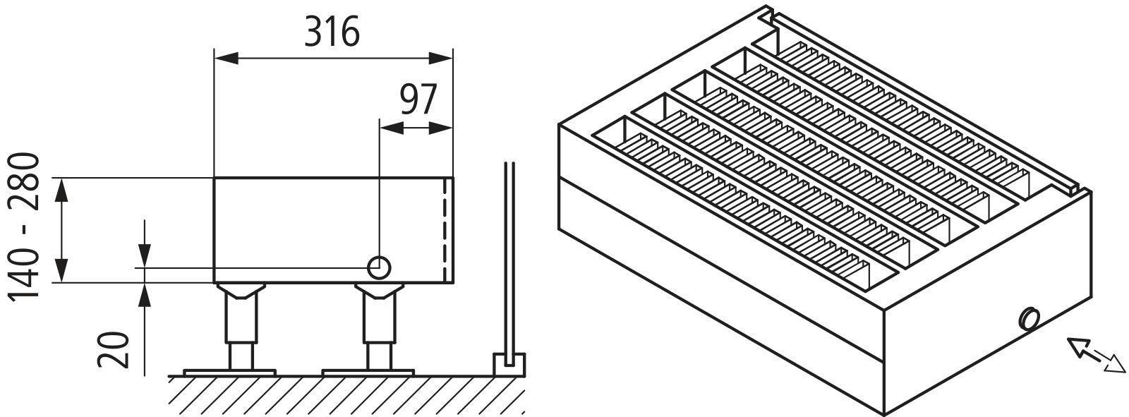 Kermi Kon m. Str. Typ55 BH280x316x3000 QN8610, weiß, 6bar, o. Abd., AB Uni.