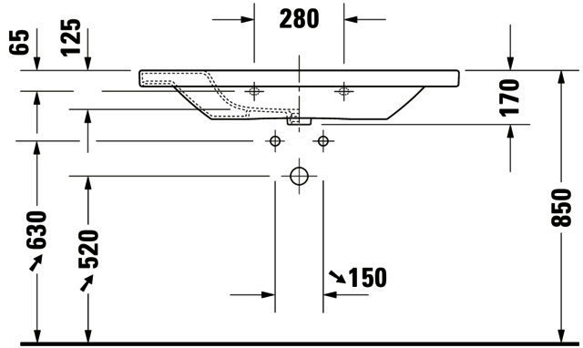 DU Möbelwaschtisch DuraStyle 1000 mm mit ÜL, mit HLB, 1 HL, weiß