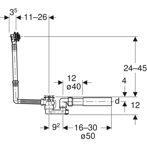 Geberit Badewannenablauf, d52 mit Drehbet. DN40/50