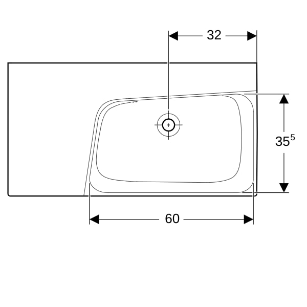 Geberit Xeno2 Waschtisch m. Ablg. li, 90x48cm o. Hl., o. Ül., weiß, KeraTect