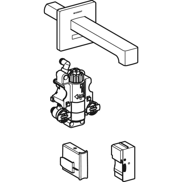 Geberit Brenta WT-Arm.,Wandmontage, Netzbetr. f. UP-Funkt.Box Therm.Misch.,L:22cm, swm