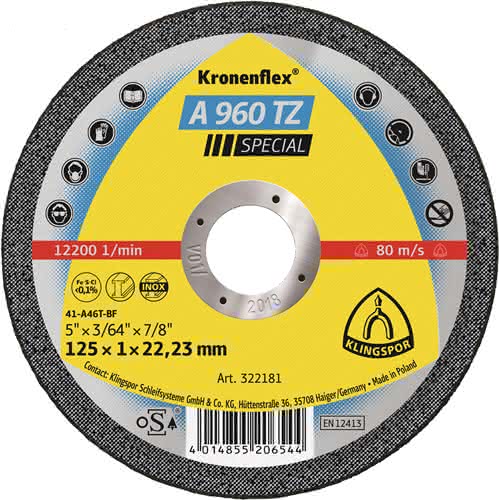 Trennscheibe A 960 TZ Special D125x1mm ger.INOX Bohr.22,23mm KLINGSPOR Trennscheibe A 960 TZ Special D125x1mm ger.INOX Bohr.22,23mm KLINGSPOR