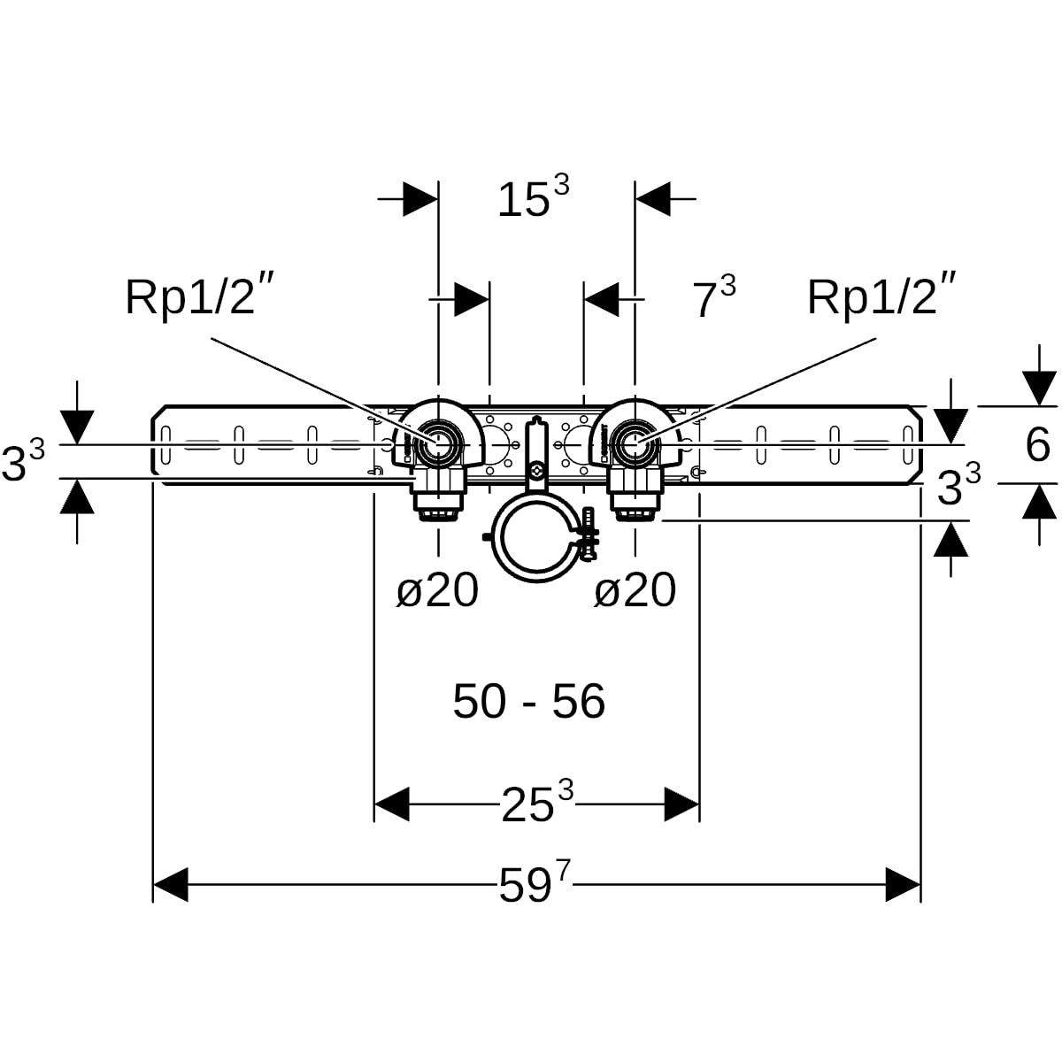 Geberit PushFit Anschlusswinkel 90Gr vormont. zweifach Rg d20-Rp1/2 mit AblRS