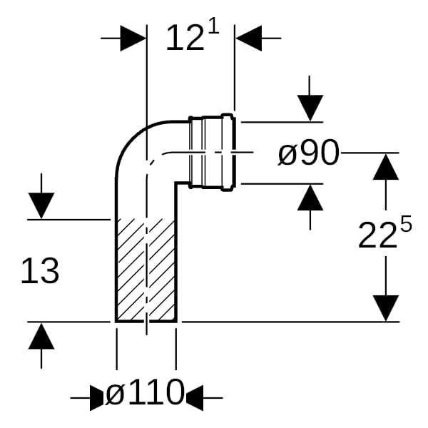 Geberit PE Anschlussbogen 90Gr für Wand-WC d110/90