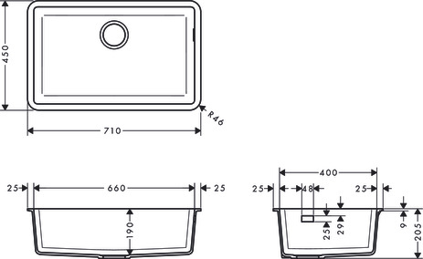 Hansgrohe Unterbauspüle 660  S510-U660 graphitschwarz